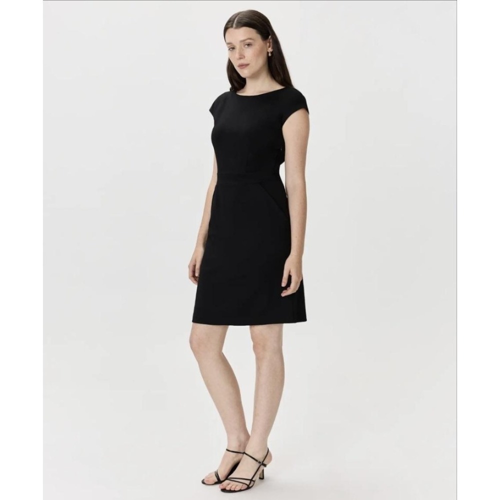 Quince Dress Womens Large Black Knit Fit Flare Cap Sleeve Knee Length Pockets